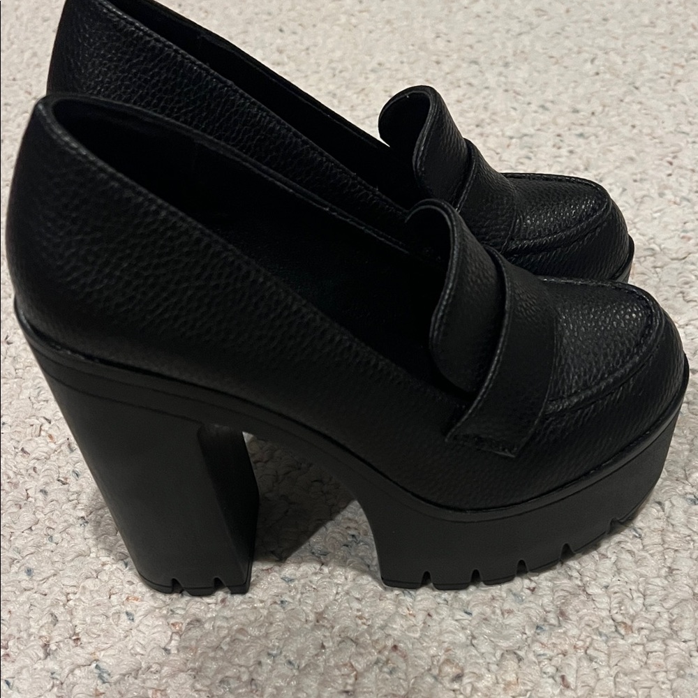Black Chunky Heel Loafer — Women's Heeled Loafers - Picture 2 of 5